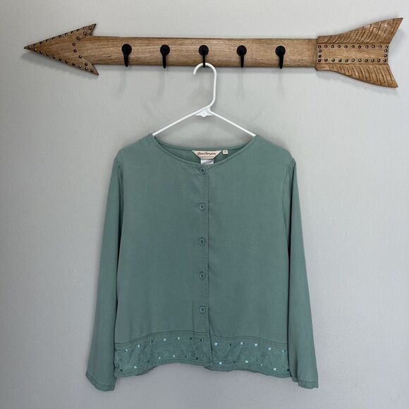 Norm Thompson Sweaters - Norm Thompson | Vintage Green Tencel Cardigan Medium Embroidered Buttoned